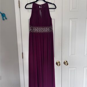 Chic Plum Maxi Dress with Embellished Waist